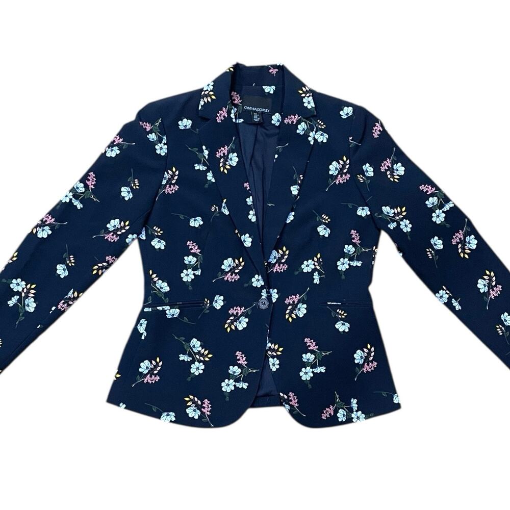 Cynthia Rowley Blazer Jacket Women S Small Navy Floral Preppy Cottage Academia